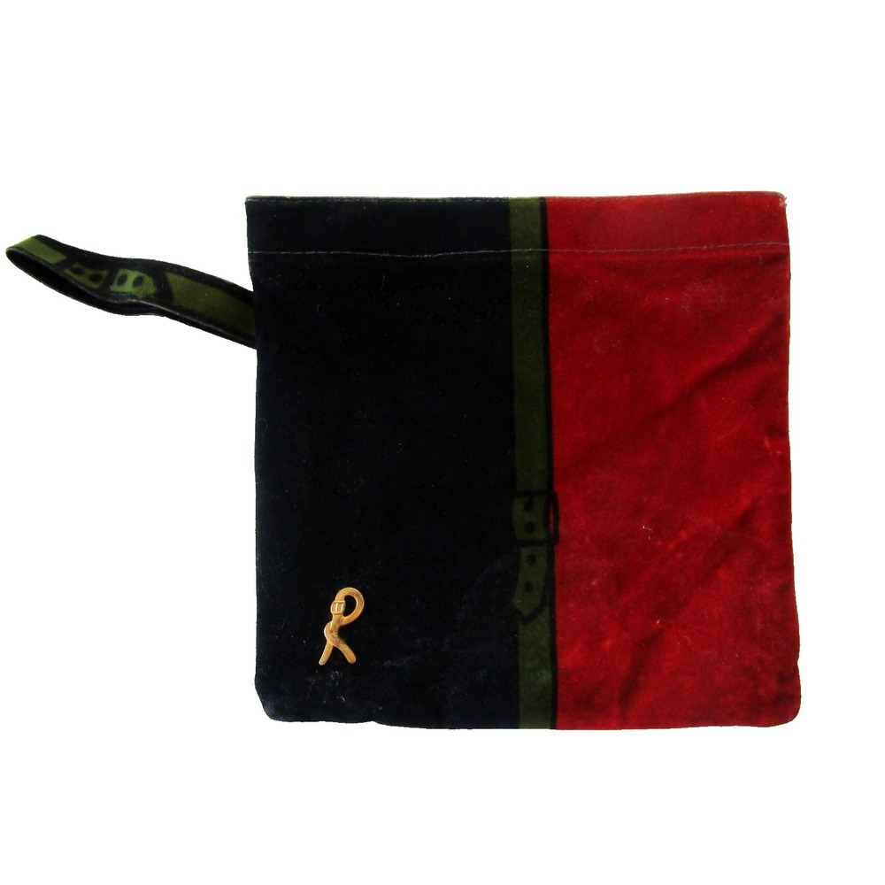 ROBERTA DI CAMERINO Vintage Velour Cosmetic Pouch Bag Blue Green Red 7 x 7